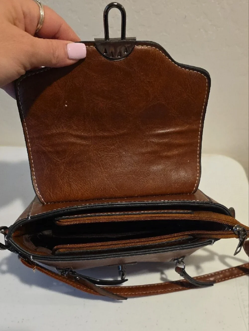 Brown Leather Crossbody Satchel Handbag